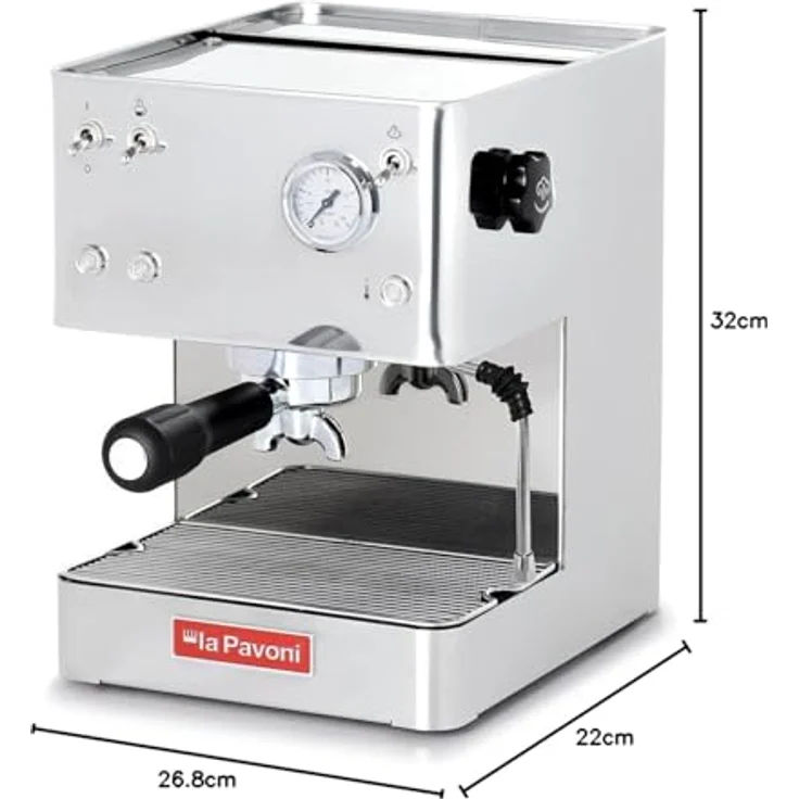 La Pavoni Siebträgermaschine New Casa Bar Steel, Espressomaschine mit mattschwarzem Edelstahlgehäuse und 15 bar Pumpendruck – Bild 8