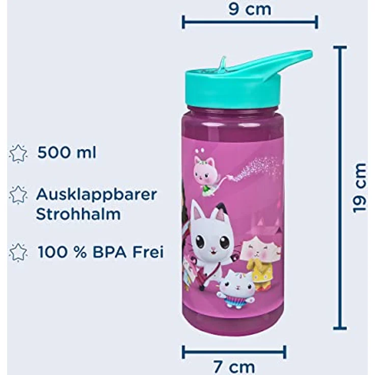 Scooli Lunchbox Gabby's Dollhouse, Brotzeitdose und Trinkflasche Set, auslaufsicher, 500 ml, blau – Bild 3
