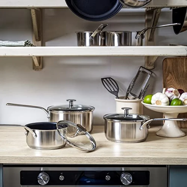 KitchenAid Stainless Steel Stielkasserollen-Set (16cm, 18cm & 20cm), 3-lagige Antihaftbeschichtung, induktionsgeeignet, backofenfest, spülmaschinenfest, silber – Bild 4