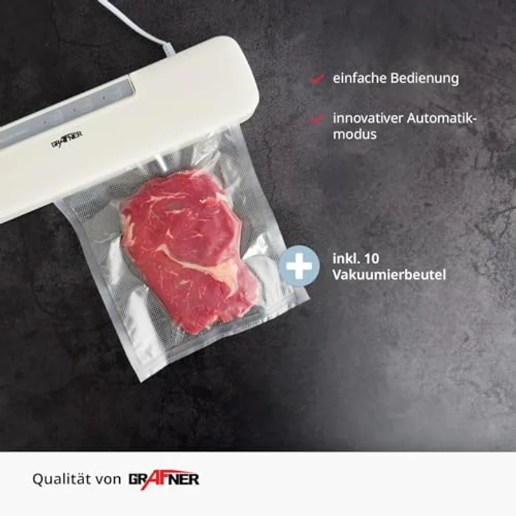 Grafner Vakuumierer mit 30 cm Naht, inkl. 10 Vakuumierbeutel und Folienschneider, mit entnehmbarer Tropfschale, Lebensmittel bleiben bis zu 8x länger frisch, Vakuumiergerät Folienschweißgerät – Bild 2