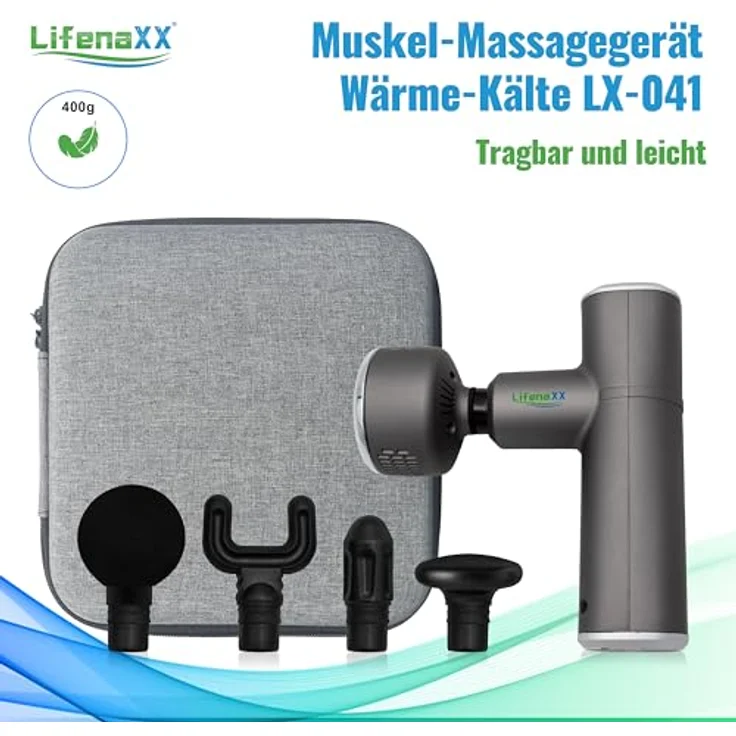 Lifenaxx Muskel-Massagegerät Wärme-Kälte-Therapie Pro LX-041 - Massagepistole mit 6 Stufen, 5 Massageköpfe, 2000mAh Batterielaufzeit in Schwarz – Bild 3