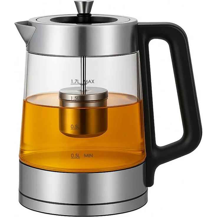 Forrlite Wasserkocher FGL-3000, 1,7 L Glas & Edelstahl mit Temperatureinstellung 0-100°C, Warmhaltefunktion, LED-Farbring, BPA-frei