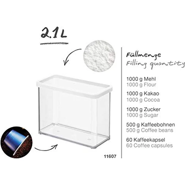 Rotho Loft Vorratsdose Deckel, lebensmittelechter Kunststoff (PP) BPA-frei, transparent/blau, 2.1l, 2,1l (20 x 10 x 14,2 cm) – Bild 2
