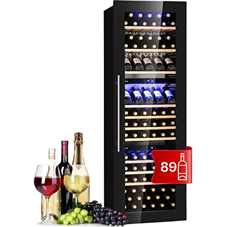 Klarstein Einbau-Weinkühlschrank, 246 L Getränkekühlschrank Schmal, 3 Zonen Weinkühlschrank mit Glastür, Indoor/Outdoor Beersafe, Großer Kühlschrank, 5-18°C, 89 Flaschen – Bild 1