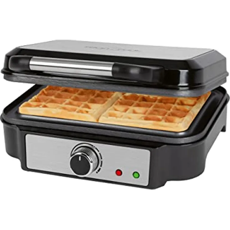 ProfiCook Waffeleisen für belgische Waffeln mit 2 Backflächen, Waffeleisen belgische Waffel 1000 Watt antihaftbeschichtet Edelstahl, stufenlos wählbarer Bräunungsgrad, PC-WA 1240