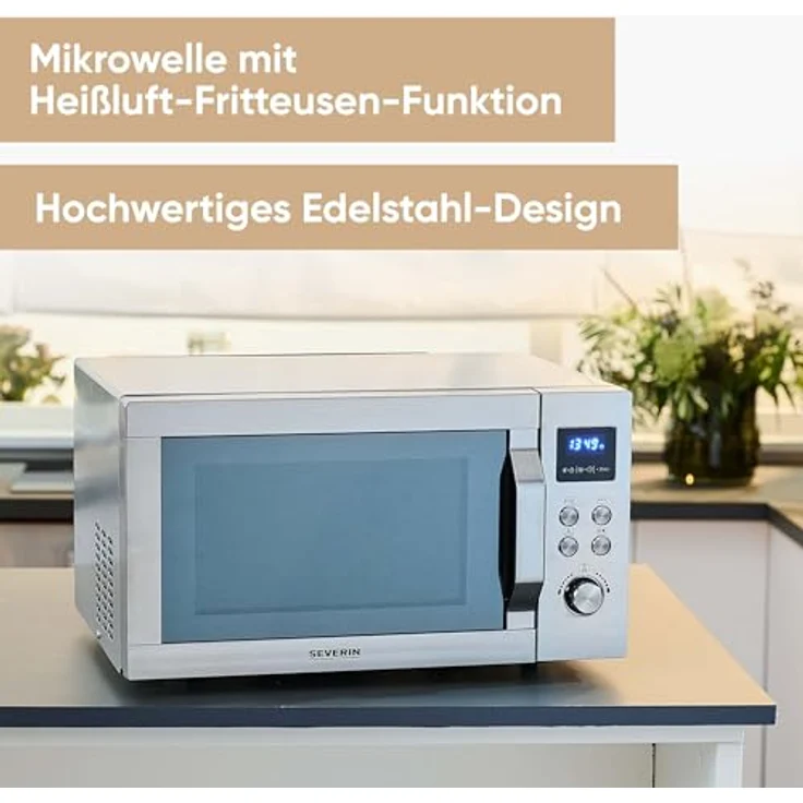 SEVERIN 4-in-1 Mikrowelle „Crispy Wave“, Heißluftfunktion bis 230°C, Heißluftfritteuse, Grill & Backofen, 25L, 2150 W, Silber/Edelstahl, MW 7982 – Bild 4