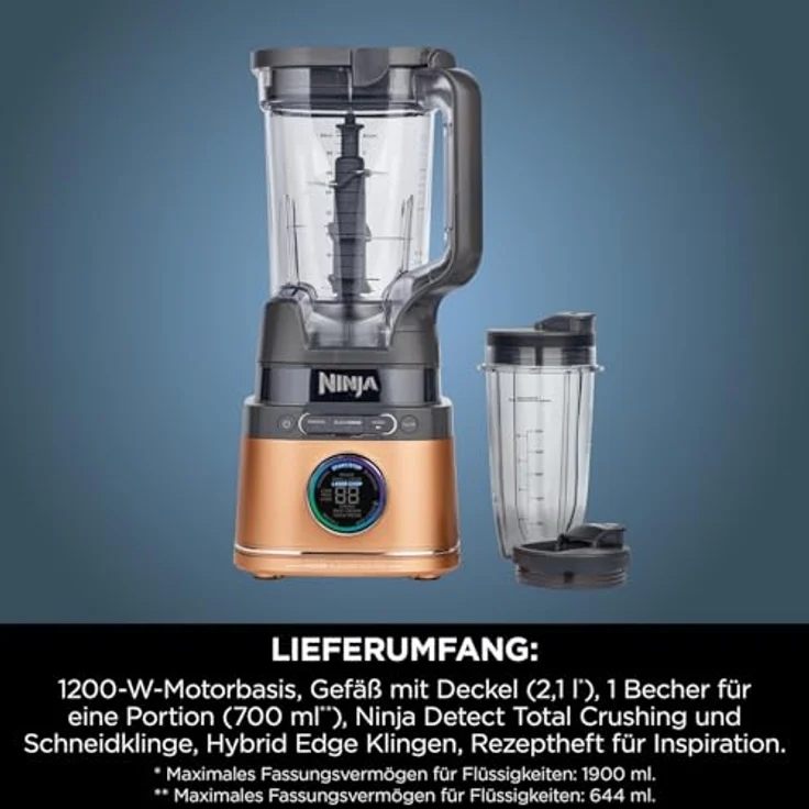 NINJA 2-in-1 Detect Power Mixer Pro TB301EUCP, Standmixer mit 1200 W, Kupfer/Schwarz, für Smoothies, Gemüse hacken und Frozen Drinks, inkl. Single Serve Tasse – Bild 12