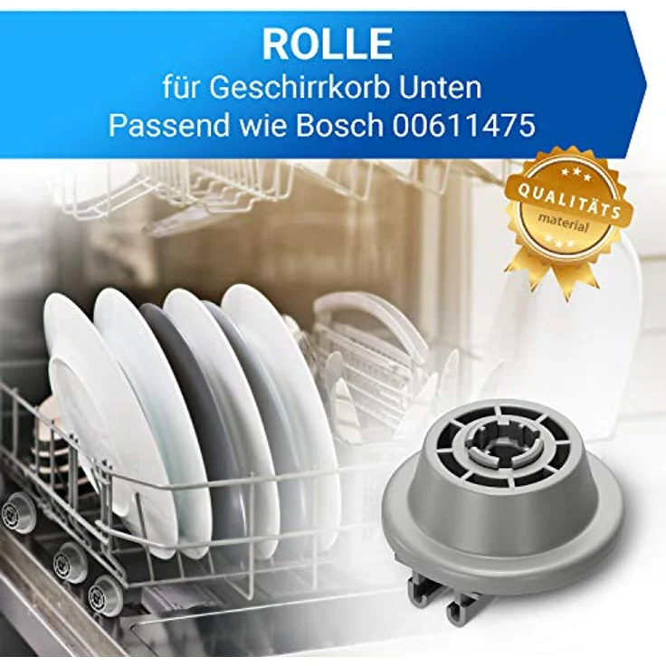 Korbrolle Ersatz für Bosch 00611475 Unterkorbrolle mit Rollenhalter Rad 15x34x34mm Zubehör für Geschirrkorb Unterkorb Spülmaschine Geschirrspüler – Bild 2