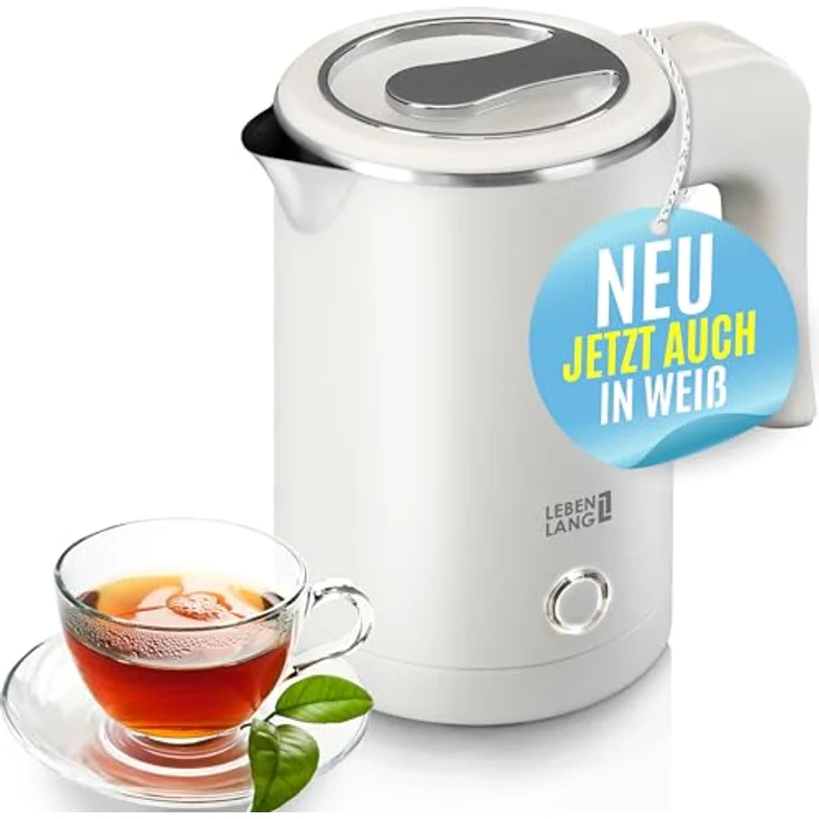 Lebenlang Reise-Wasserkocher 0,5L, Edelstahlgehäuse, 600W, BPA-frei, kompakt in Schwarz & Weiß, mit automatischer Abschaltung – Bild 1
