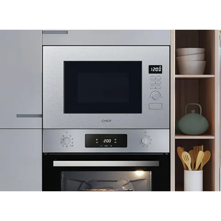 Candy CA38FL7NWBX, Integrierte Grill-Mikrowelle mit 20 l Kapazität, 850 W Mikrowellenleistung, 1200 W Grill, Edelstahl-Oberfläche, Eingebautes Display, Tasten und Drehregler – Bild 2