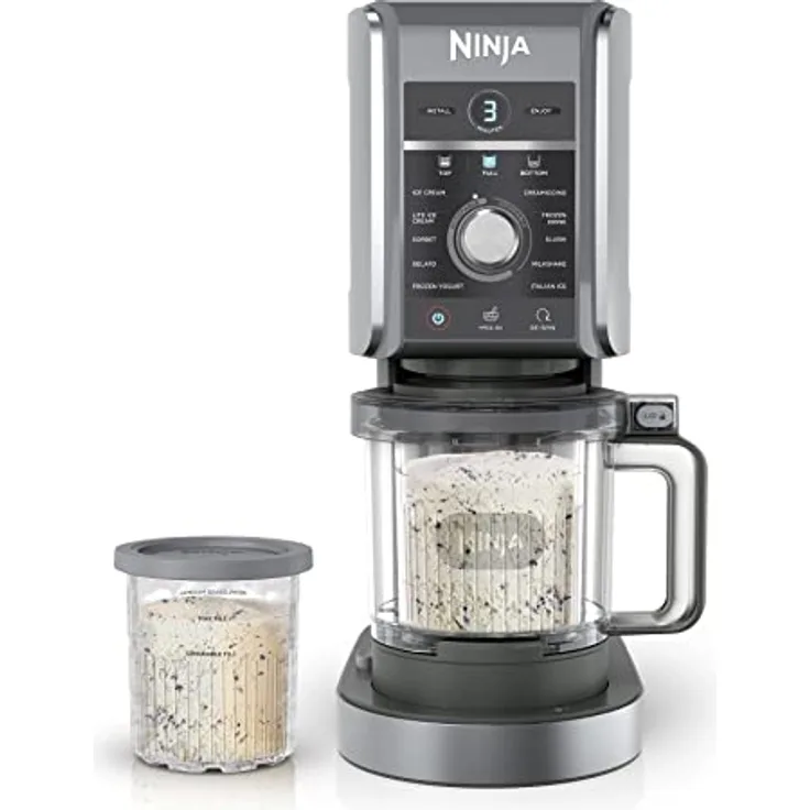 Ninja NC501 CREAMi Deluxe, 11-in-1 Eismaschine mit 2 XL Pint-Behältern, individuell anpassbare Frozen Leckereien, Silber