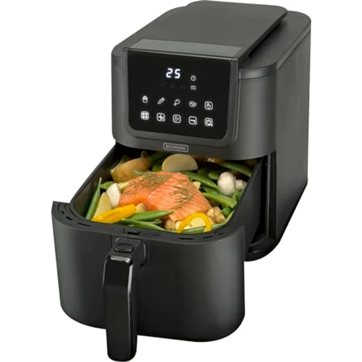 BOURGINI Luftfritteuse mit Keramikbeschichtung, 5 Liter, schmales Format, 35% kompakter, 1500 W, ideal für ein ungiftiges Zuhause – Bild 2