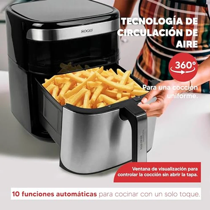 Sogo Heißluftfritteuse Vision PRO1700, 1700 W, 10 Kochfunktionen, digitales Rezeptbuch, Keramikbeschichtung – Bild 3