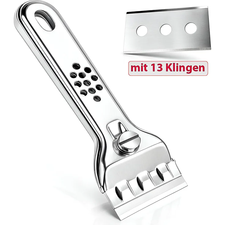 Vabiono Glasschaber Kochfeldschaber Edelstahl, inkl. 13 Klingen für Ceranfeld und Glasflächen