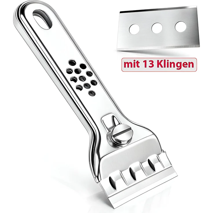 Vabiono Glasschaber Kochfeldschaber Edelstahl, inkl. 13 Klingen für Ceranfeld und Glasflächen