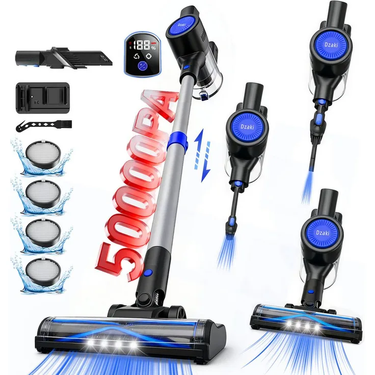 Grenintol Akku-Hand- und Stielstaubsauger, 2-in-1 kabellos mit 45.000 Pa Saugkraft, LED-Anzeige, 55 Minuten Akkulaufzeit, beutellos, mit Wandhalterung, leicht und ergonomisch