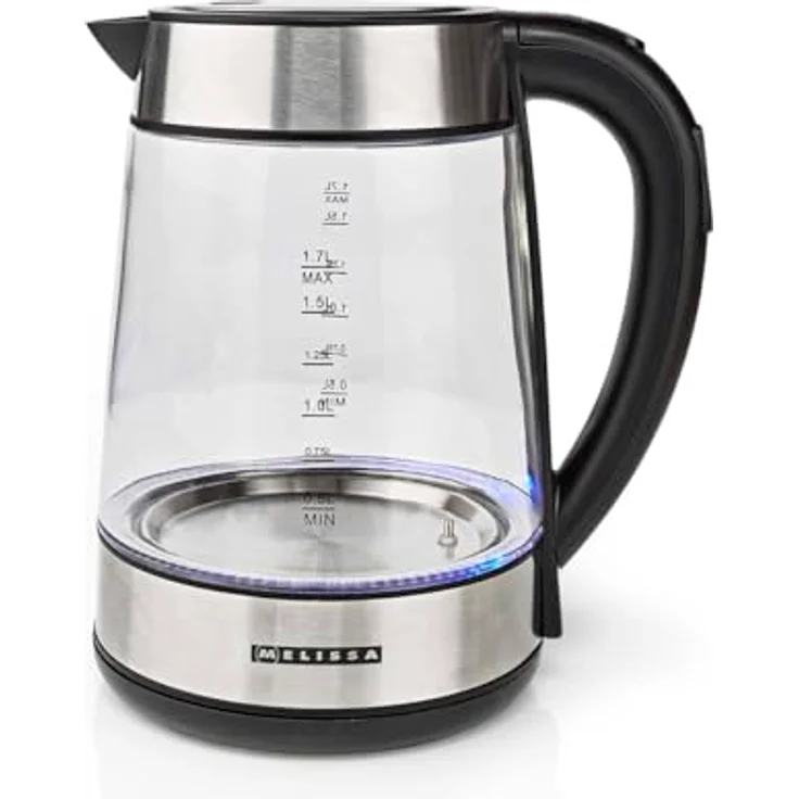 Melissa Digitaler Glas-Wasserkocher 1,7 L, 2200 W, 5 Temperatureinstellungen 50/70/80/90/100 °C, LED-Beleuchtung, Warmhaltefunktion, Strix Regler, 360° Basis, Trockenkochschutz – Bild 1