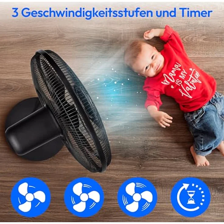 MEDION P21 SF Standventilator, 50 Watt, höhenverstellbar bis 130 cm, 3 Geschwindigkeiten, leise, mit Fernbedienung, Timer und Oszillation, schwarz – Bild 4