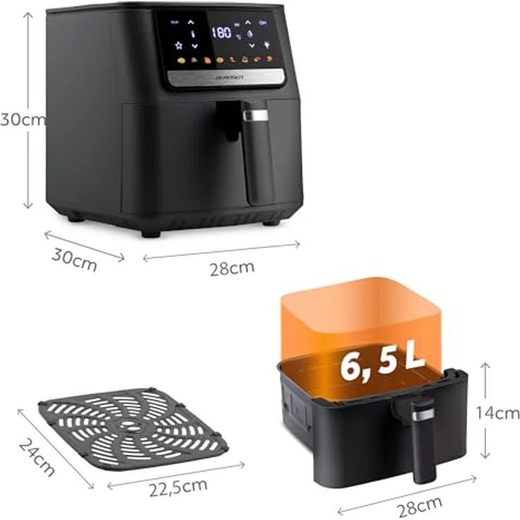 Berdsen Heißluftfritteuse BD-662, 1700 Watt, 6,5 Liter, 8 voreingestellte Programme, Schwarz – Bild 6