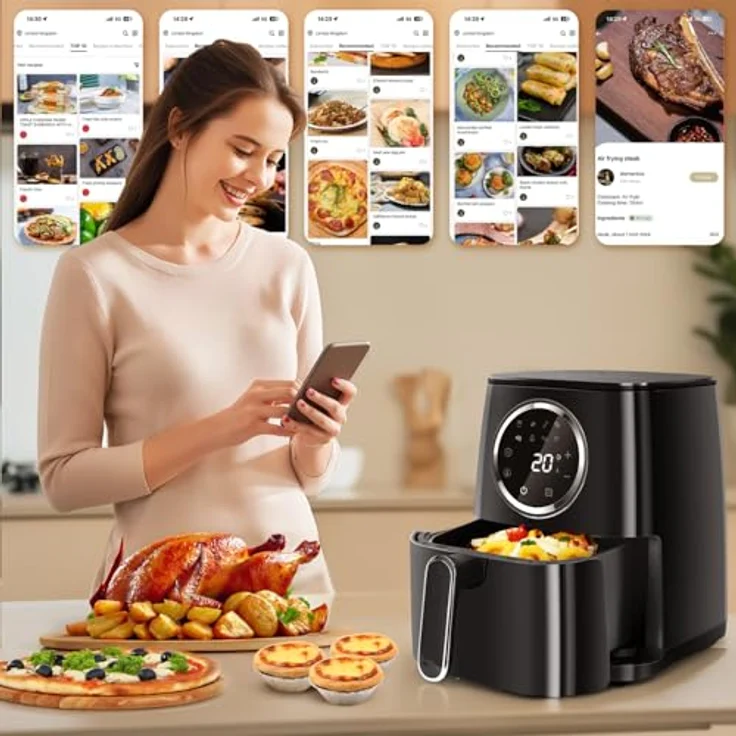 Aigostar Odin Heißluftfritteuse, ohne Fett, 1400W, 4,2L, bis 200 °C, Timer, Touch, LED Display, Kunststoff, schwarz – Bild 4