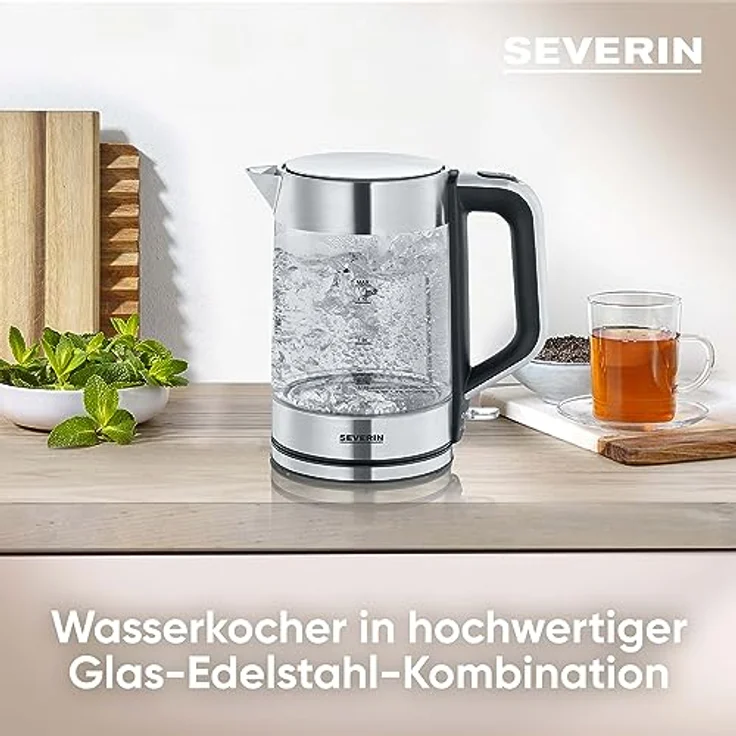 SEVERIN 3420-000 WK 3420 Wasserkocher, 2200, 1.7 liters, Glas-Edelstahl-gebürstet-schwarz – Bild 4