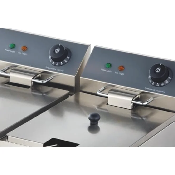 GastroHero Doppelfritteuse EF-ECO6_6, Edelstahl-Doppelfritteuse mit 2x 6 Liter Becken, zwei Thermostaten und Überhitzungsschutz für Gastronomie und Restaurants – Bild 4
