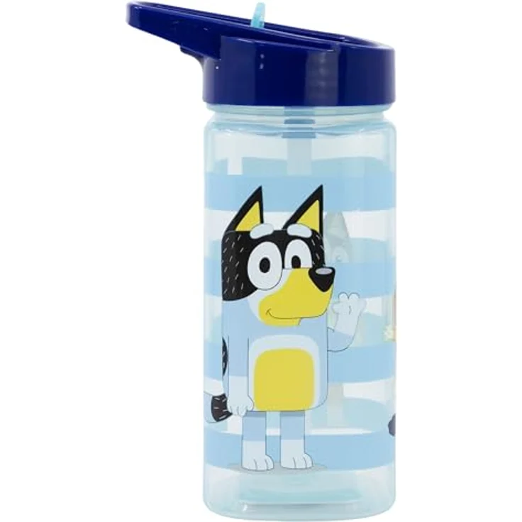 Bluey Trinkflasche 510 ml, eckige Wasserflasche mit integriertem Strohhalm, mehrfarbig für Schule und Freizeit – Bild 2