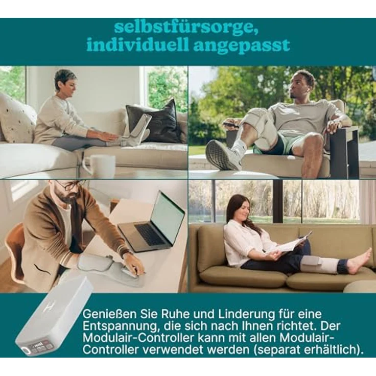 HoMedics Modulair Kompressions-Knieunterstützung & Controller-Set - Kniemassagegerät mit Wärme, individuellen Einstellungen, Kompressionsmassage - 5 Intensitäten, 4 Programme, 3 Stufen Wärme, tragbar, kabellos - schwarz – Bild 5