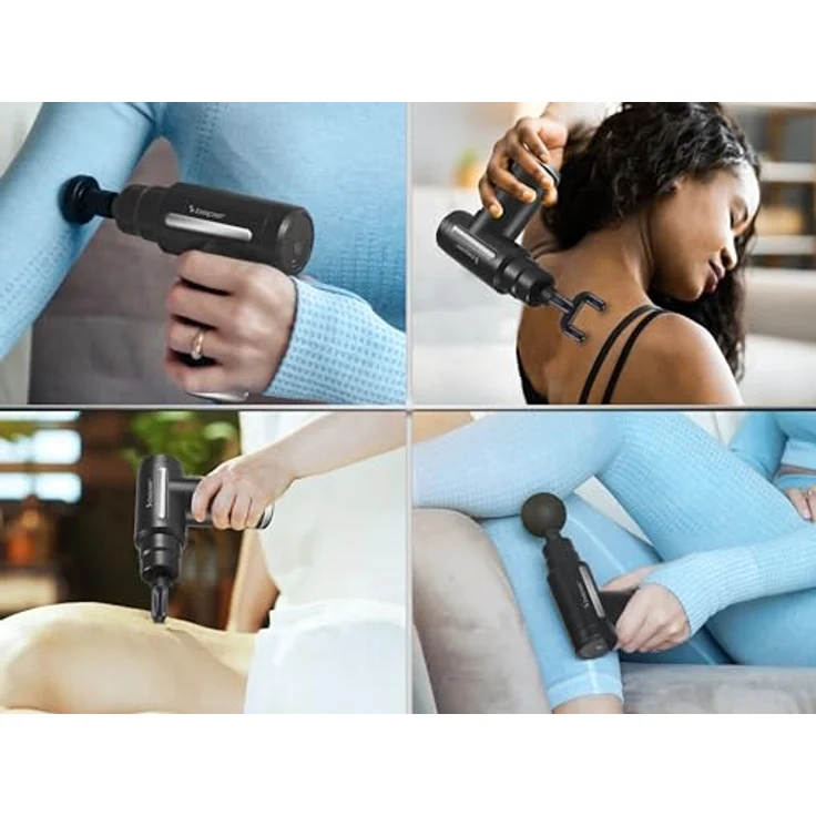 BEPER P302MAS002 Perkussionsmassagegerät, 30W, wiederaufladbare Massagepistole, 4 austauschbare Köpfe. 6 Intensitätsstufen, Schwarz – Bild 4