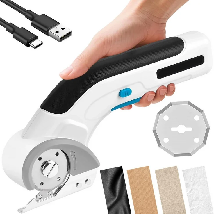 AKKEE Allesschneider Elektromesser, Wiederaufladbare Schere Multi-Cutter in Weiß/Schwarz/Silber, 60 W, für Materialien bis 8 mm Dicke