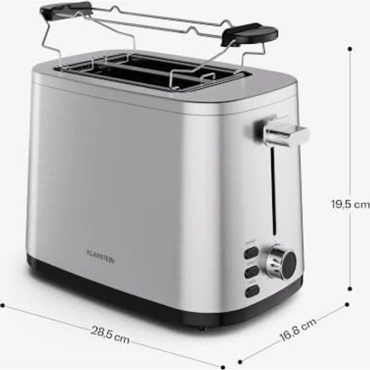 Klarstein VeroSteel 2-Scheiben-Toaster, 800 W mit 7 Bräunungsstufen, Edelstahlgehäuse und Brötchenaufsatz – Bild 7