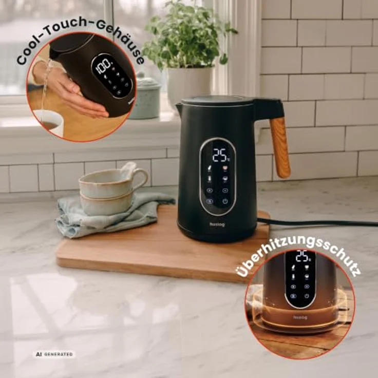 Huslog HUS1049 Wasserkocher, 1,7L mit Touch-Panel und Holzgriff, 2200W, modernen Design – Bild 3