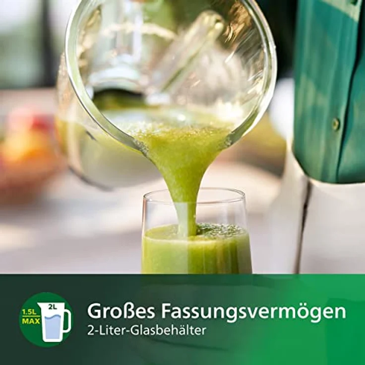 Philips Standmixer HR3573-90 (1000 W, 27000 Umdr. - Min., 2L Glasbehälter, Trinkflasche, spülmaschinenfest) Metall-Glas – Bild 3