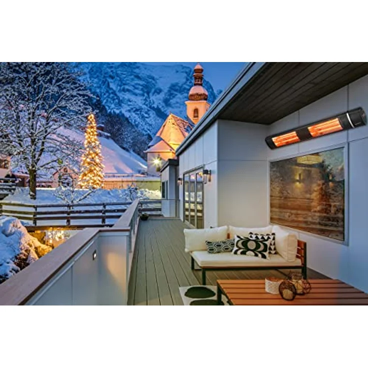 Monzana Infrarot Heizstrahler MZH3000 Goldröhre 3000W 3 Heizstufen Fernbedienung 90° Neigungswinkel Outdoor Wärmestrahler Terrassenheizer Terrassenstrahler Schwarz – Bild 2