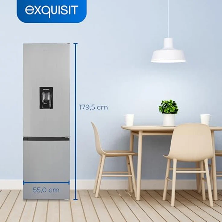 Exquisit Kühl-Gefrierkombination KGC5265-70-WS-040D inoxlook | Nutzinhalt: 260 L | Wasserspender | Alarm | 4-Sterne-Gefrieren – Bild 4