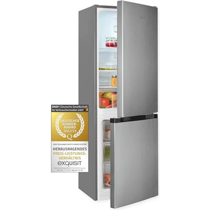 Exquisit Kühl-Gefrierkombination KGC231-60-E-050C inoxlook | 157 l Nutzinhalt | 4-Sterne-Gefrieren | Alarm – Bild 1