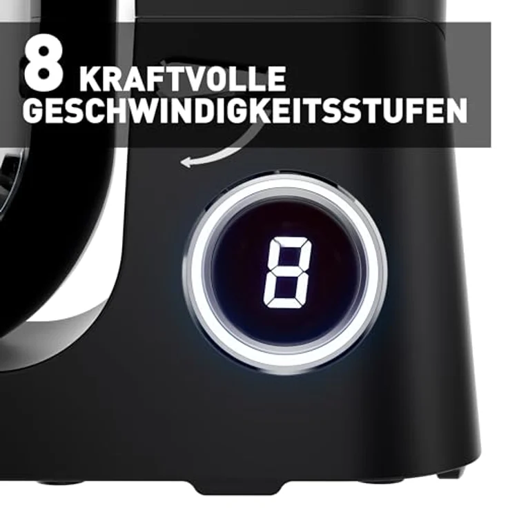 Heinrich's HKM 8080, Küchenmaschine 2500 W mit 8 L Edelstahl-Schüssel und 8 Geschwindigkeiten, Schwarz – Bild 5