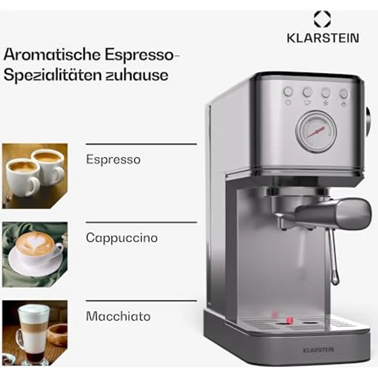 Klarstein SteelPresso Slim Siebträgermaschine – 20-Bar, 1350W, Edelstahl, 1,2L Wassertank, Dampfdüse, Kompakt, Einfache Bedienung, Espressomaschine, Siebträger – Bild 3