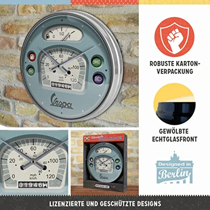 Nostalgic-Art, Retro Wanduhr, Vespa – Tacho – Geschenk-Idee für Roller-Fans, Große Küchenuhr, Vintage-Design zur Dekoration, Ø 31 cm – Bild 3