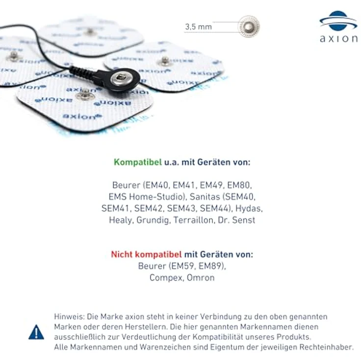 Axion Elektrodenpads für Sanitas, Beurer - 13x11cm, 3.5mm Druckknopfanschluss, selbstklebend, 1 St. für Nacken, optimale Stromverteilung – Bild 2