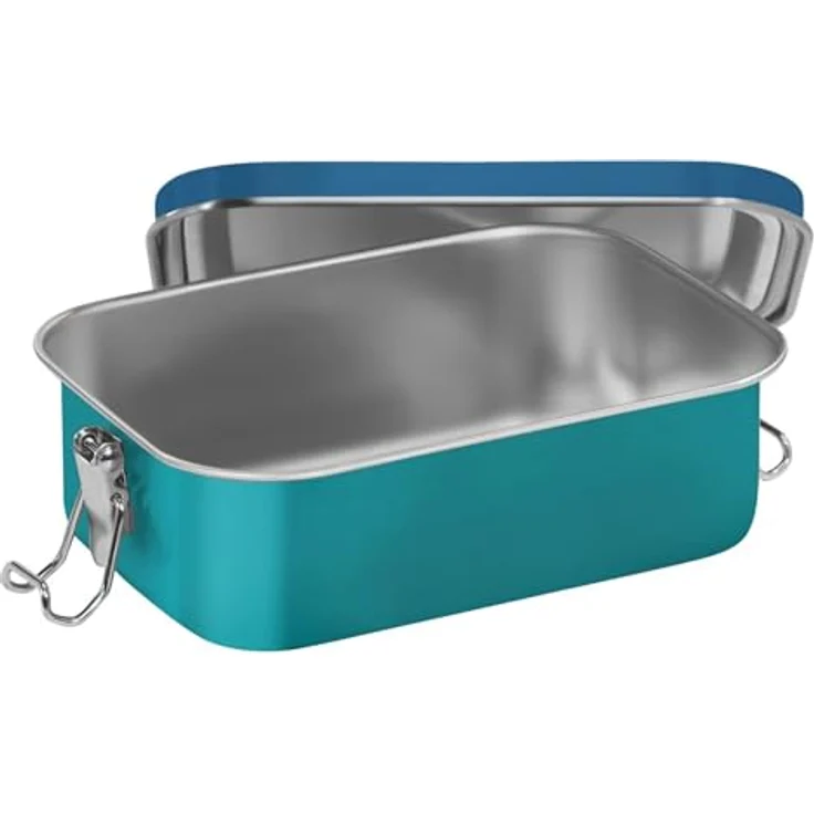 Step by Step Edelstahl-Lunchbox „Starship“, 0,8 Liter, BPA-frei mit herausnehmbarer Trennwand und Clip-Verschluss, blau – Bild 2