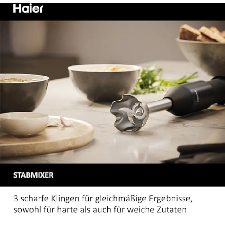 Haier I-Master 5 Serie Immersionsmixer, Stabmixer mit 3 scharfen Klingen, 2 Rührbesen und Zerkleinerer, Schwarz – Bild 7