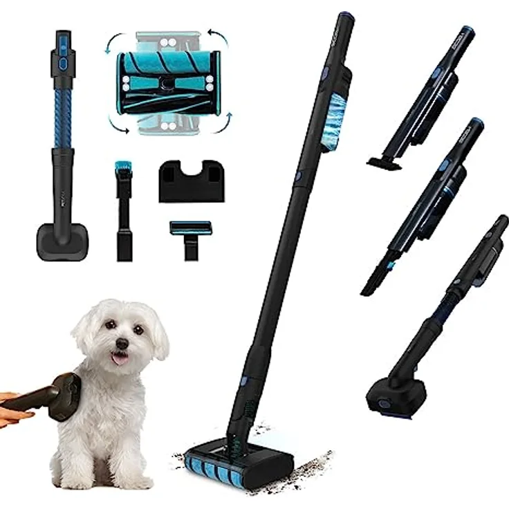 Cecotec Besenstaubsauger Scoba 2100 Twice Animal, bürstenloser Digitalmotor, 20m kPa Saugkraft, 210W, ultraleichtes Design, motorisiertes Dual-Brush-Kopf, Tierhaarbürste, weiß