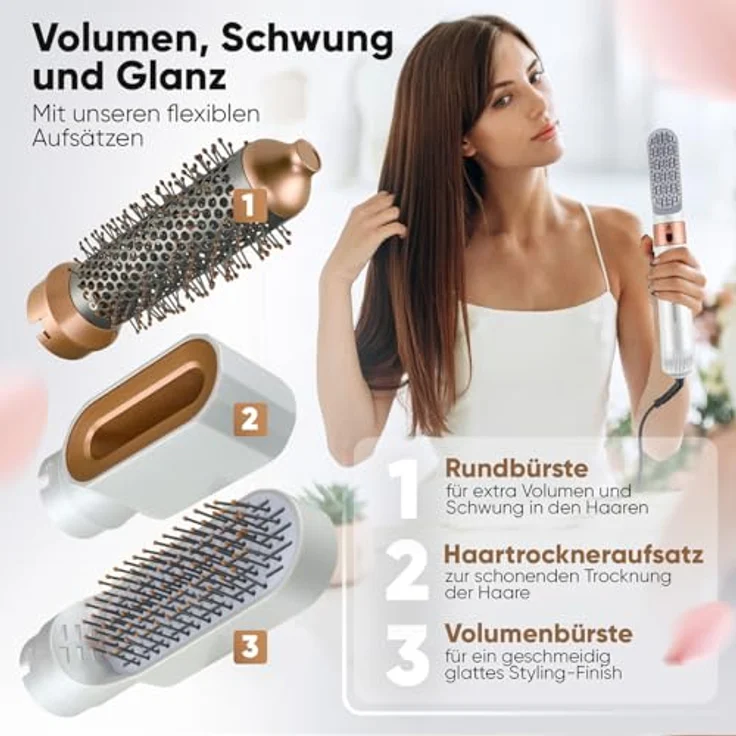 ProfiCare Lockendreher PC-HAS 3132, Warmluftbürste, 4in1 Hairstyler, 5 wechselbare Stylingaufsätze, ergonomischer Griff, Rose – Bild 4