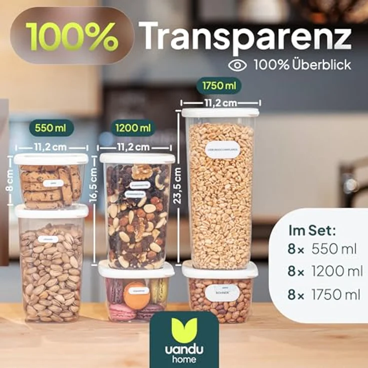 UANDU Vorratsdosen mit Deckel Luftdicht Set, BPA frei, 24 Mix/Weiß – Bild 3