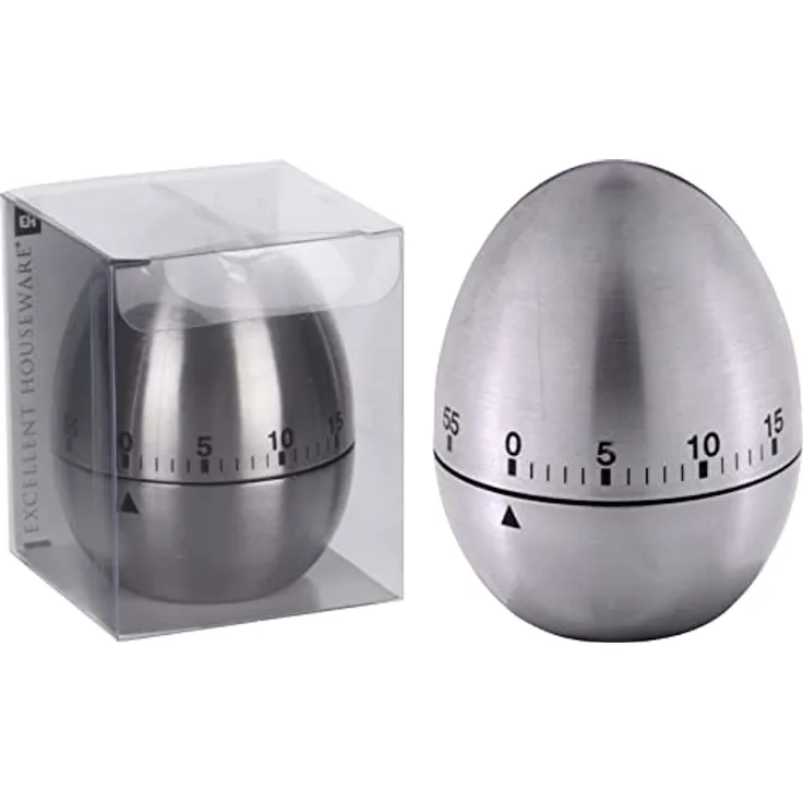 Excellent Houseware 76358 Küchenuhr in Eierform, Edelstahl, silberfarben, Einzigartig