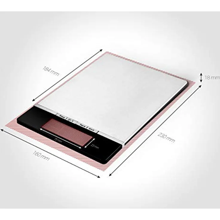 Venga! Hochpräzise digitale Küchenwaage aus Edelstahl, wiegt bis zu 5 kg, Einteilung 1 g, mit Raumtemperatur-Anzeige und Uhrzeit, schwarz/Edelstahl, VG EKS 3000 – Bild 2