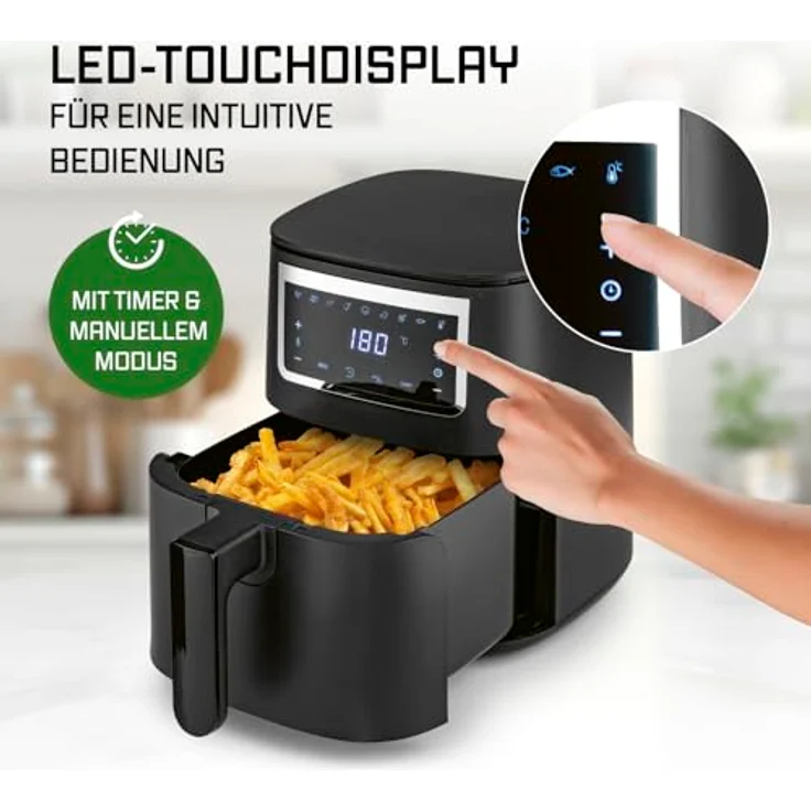 GOURMETmaxx Heißluftfritteuse 4 L Airfryer | Touchscreen, 9 Funktionen & 8 Programmen | Minibackofen - Fettarmes Braten | Spülmaschinengeeignet – Bild 5
