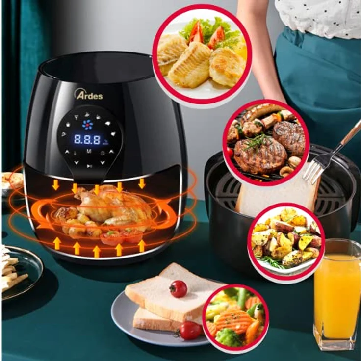 ARDES - Heißluftfritteuse 5 Liter Fassungsvermögen Air Fryer Maxi mit Digitalanzeige und 60-Minuten-Timer Höchsttemperatur 200 °C Modell Eldorada Maxi AR1K33 – Bild 5