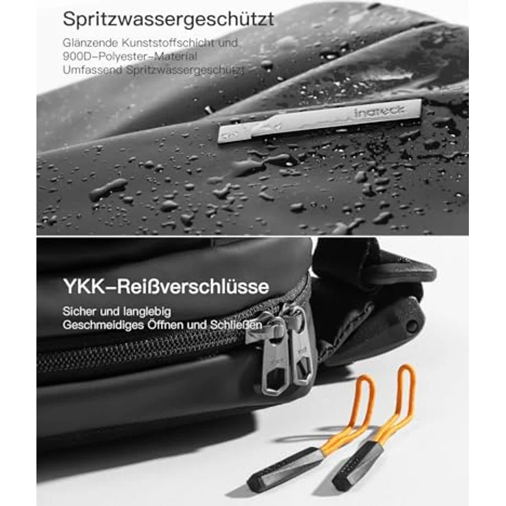Inateck Kompakt Bauchtasche 4L, Wasserdicht Umhängetasche in Schwarz, Großes Fassungsvermögen und mehrschichtige Struktur – Bild 3